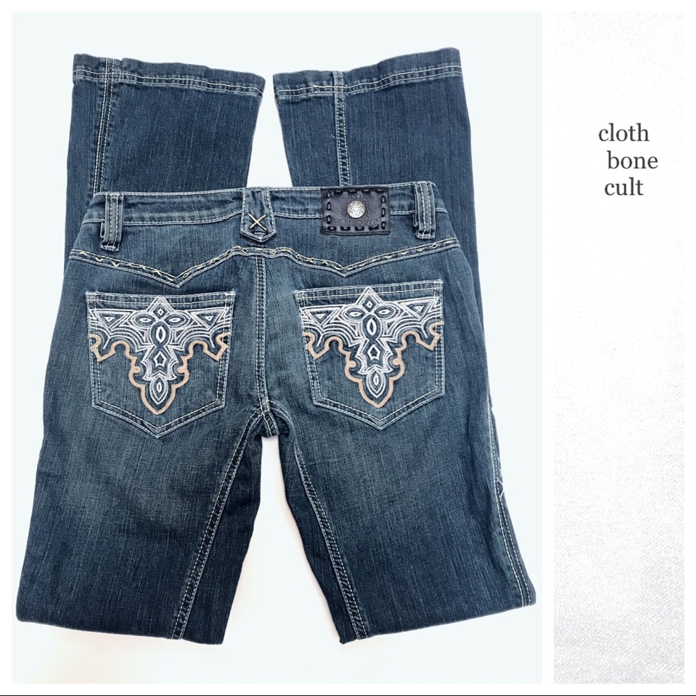 ANTIK DENIM Embroidered Blackout Bootcut JEANS 27”